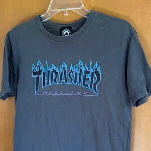 Thrasher Black Tee Size M, Blue Purple Flame Logo